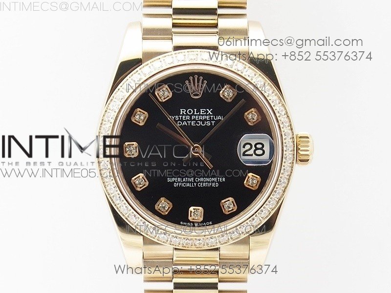 Datejust 31mm 278275 RG Dia Bezel BP Best Edition Black Crystal Markers Dial on RG President Bracelet