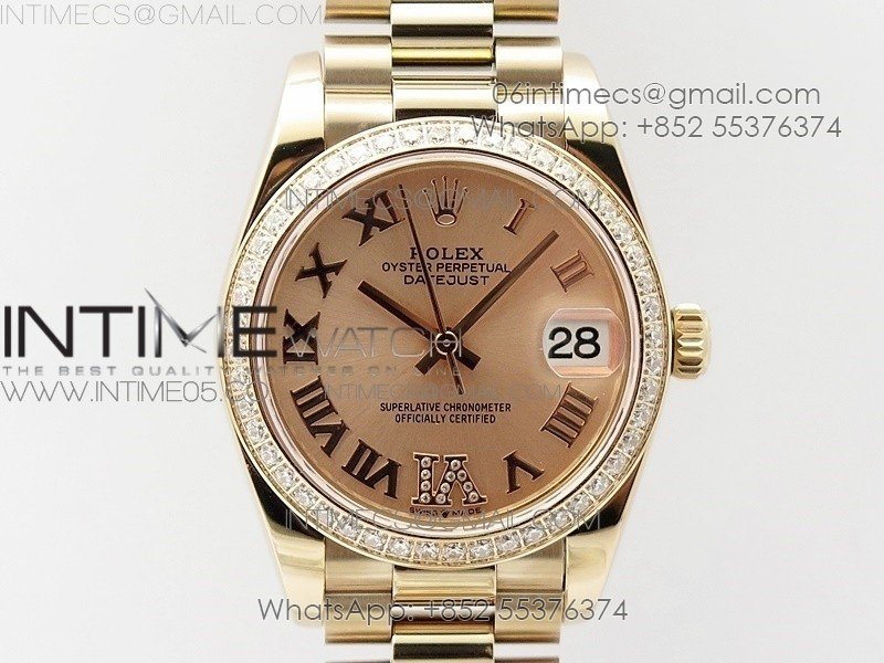 Datejust 31mm 278275 RG Dia Bezel BP Best Edition RG Roman Markers Dial @6 Dia on RG President Bracelet