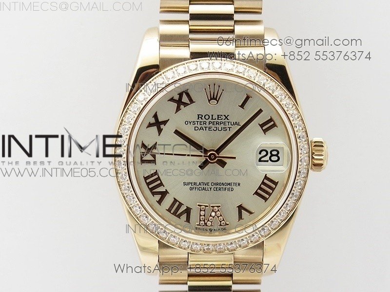 Datejust 31mm 278275 RG Dia Bezel BP Best Edition Silver Roman Markers Dial @6 Dia on RG President Bracelet