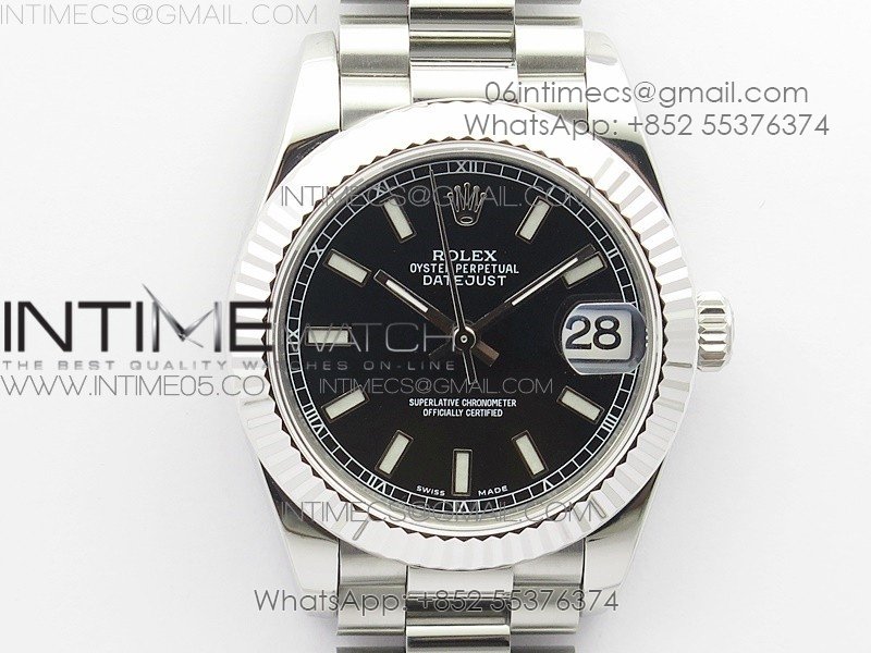 Datejust 31mm 278275 SS BP Best Edition Black Stick Markers Dial on SS President Bracelet
