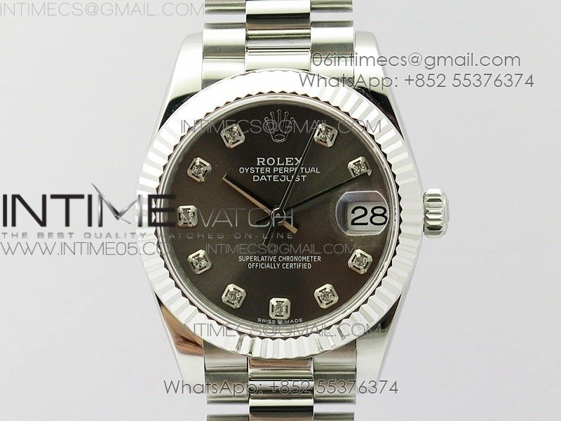 Datejust 31mm 278275 SS BP Best Edition Gray Crystals Markers Dial on SS President Bracelet