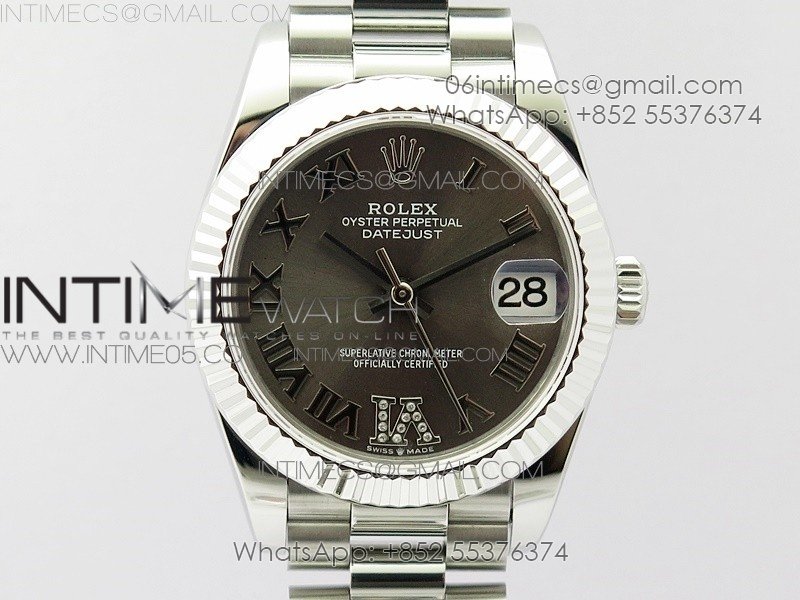 Datejust 31mm 278275 SS BP Best Edition Gray Roman Markers Dial(@6 Crystal Makrer) on SS President Bracelet
