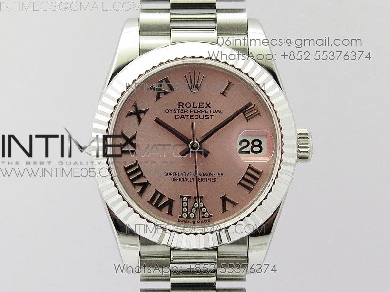 Datejust 31mm 278275 SS BP Best Edition Pink Roman Markers Dial(@6 Crystal Makrer) on SS President Bracelet