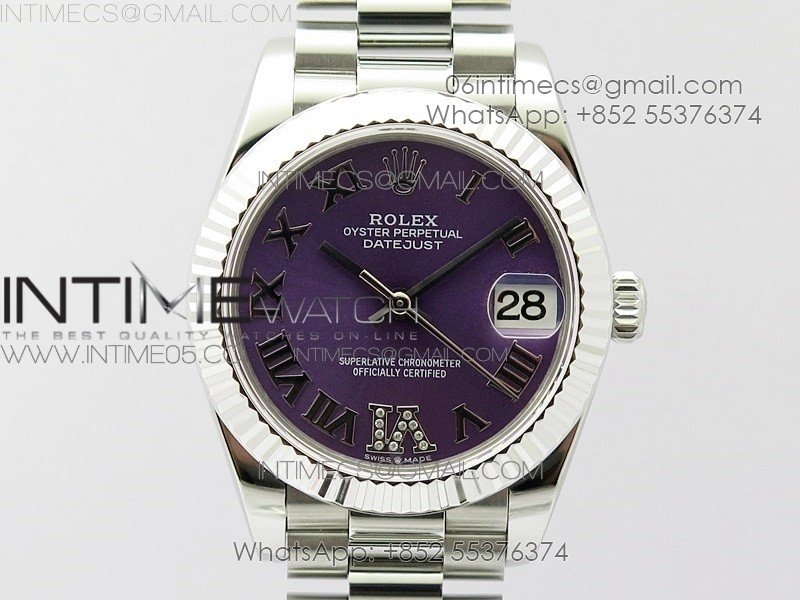 Datejust 31mm 278275 SS BP Best Edition Purple Roman Markers Dial(@6 Crystal Makrer) on SS President Bracelet