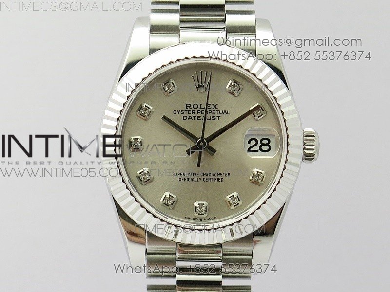 Datejust 31mm 278275 SS BP Best Edition Silver Crystals Markers Dial on RG President Bracelet