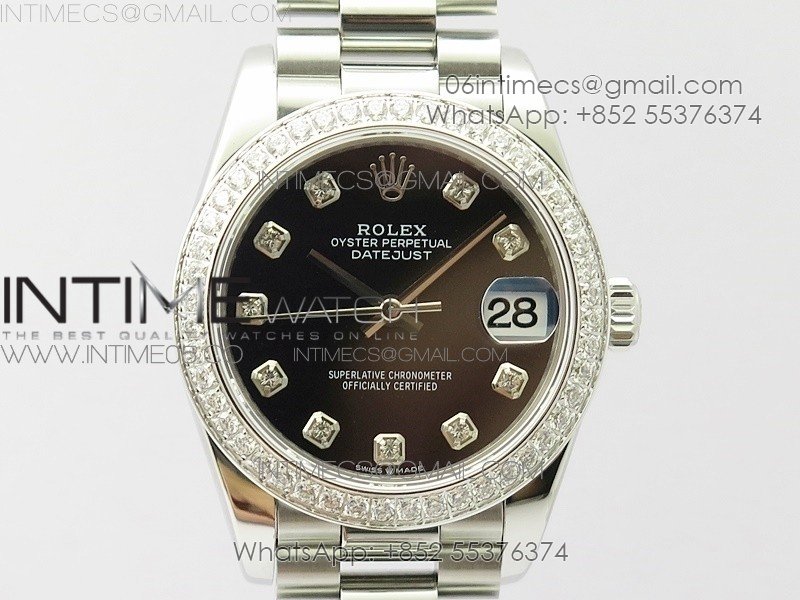 Datejust 31mm 278275 SS Crystal bezel BP Best Edition Black Dial(@6 Crystal Marker) on RG President Bracelet