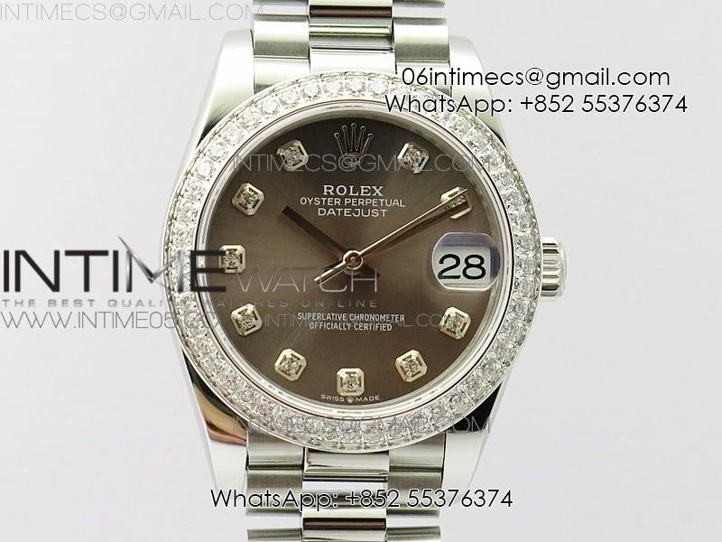 Datejust 31mm 278275 SS Crystal bezel BP Best Edition Gray Dial(@6 Crystal Marker) on SS President Bracelet