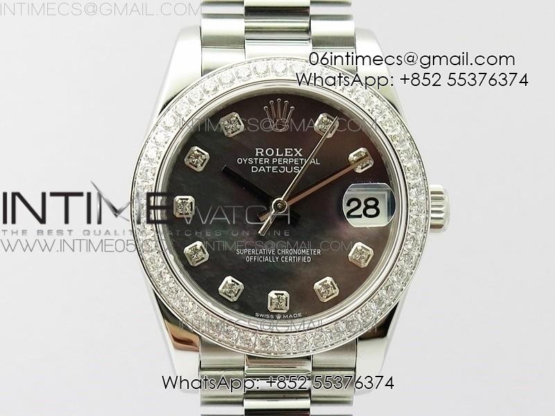 Datejust 31mm 278275 SS Crystal bezel BP Best Edition Gray MOP Dial(@6 Crystal Marker) on SS President Bracelet