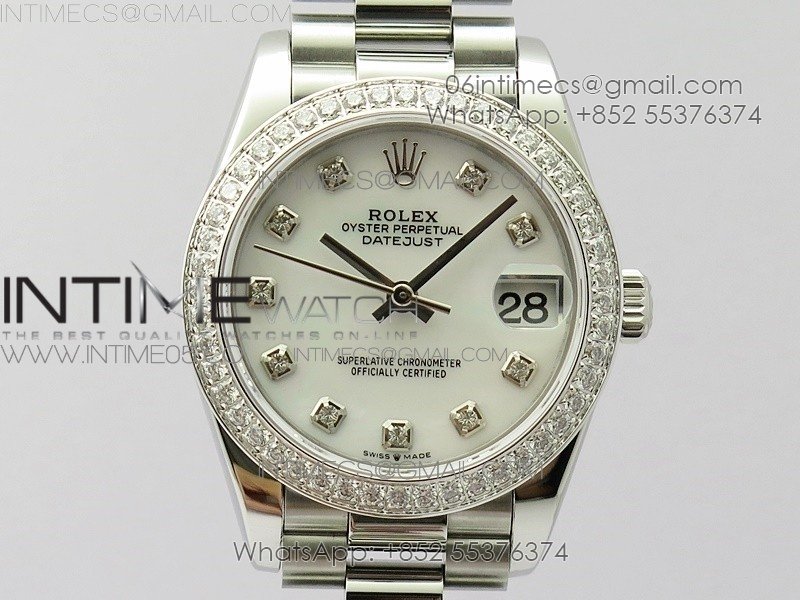 Datejust 31mm 278275 SS Crystal bezel BP Best Edition White Mop Dial(@6 Crystal Marker) on SS President Bracelet