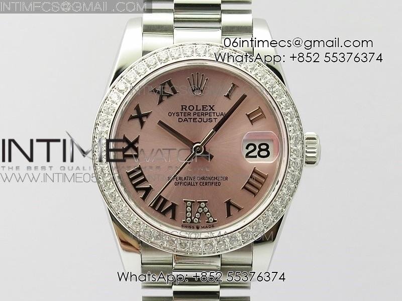 Datejust 31mm 278275 SS Crystals bezel BP Best Edition Pink Roman Markers Dial(@6 Crystal Marker) on SS President Bracelet