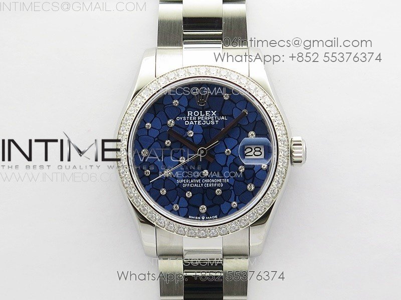 DateJust 31mm 72610 Crystals Bezel SS APSF Best Edition Blue Flowers Crystals Dial on Oyster Bracelet A2824