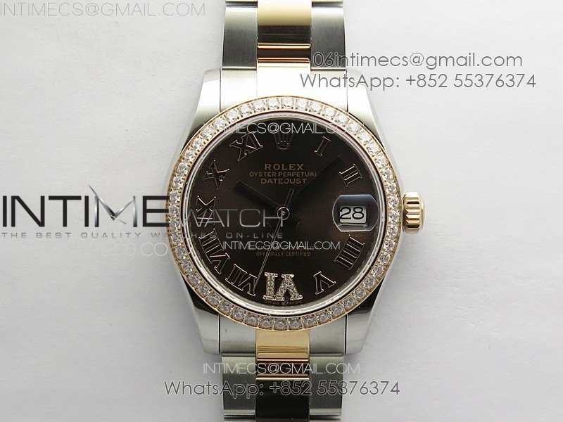 DateJust 31mm 72610 SS/Crystals Bezel APSF Best Edition Green Dial Roman Markers on Oyster Bracelet A2824