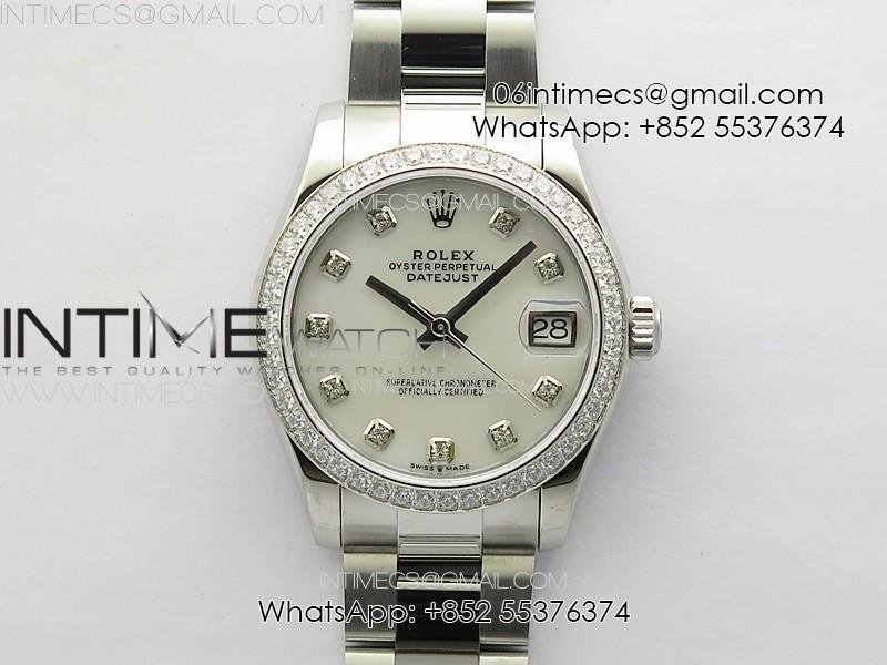 DateJust 31mm 72610 SS Crystals Bezel APSF Best Edition White MOP Dial Crystals Markers on Oyster Bracelet A2824