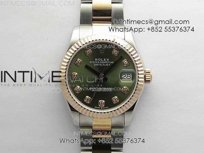 DateJust 31mm 72610 SS/RG APSF Best Edition Green Dial Crystals Markers on Oyster Bracelet A2824