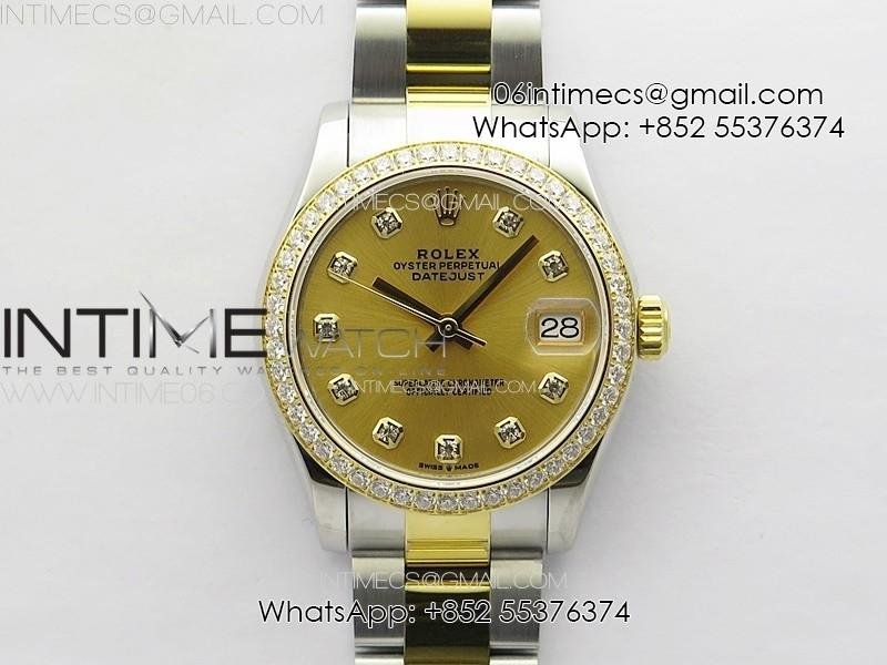 DateJust 31mm 72610 SS/YG Crystals Bezel APSF Best Edition Gold Dial Crystals Markers on Oyster Bracelet A2824