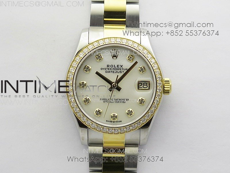 DateJust 31mm 72610 SS/YG Crystals Bezel APSF Best Edition White MOP Dial Crystals Markers on Oyster Bracelet A2824