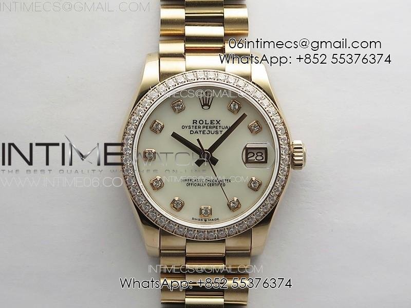 DateJust 31mm RG/Crystals Bezel APSF Best Edition White MOP Dial Crystals Markers on President Bracelet A2824