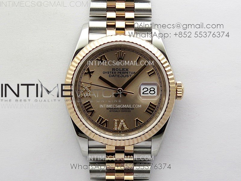 DateJust 36 SS 126231 904L SS/RG VSF 1:1 Best Edition Rose Gold Dial Roman Markers on Jubilee Bracelet VS3235