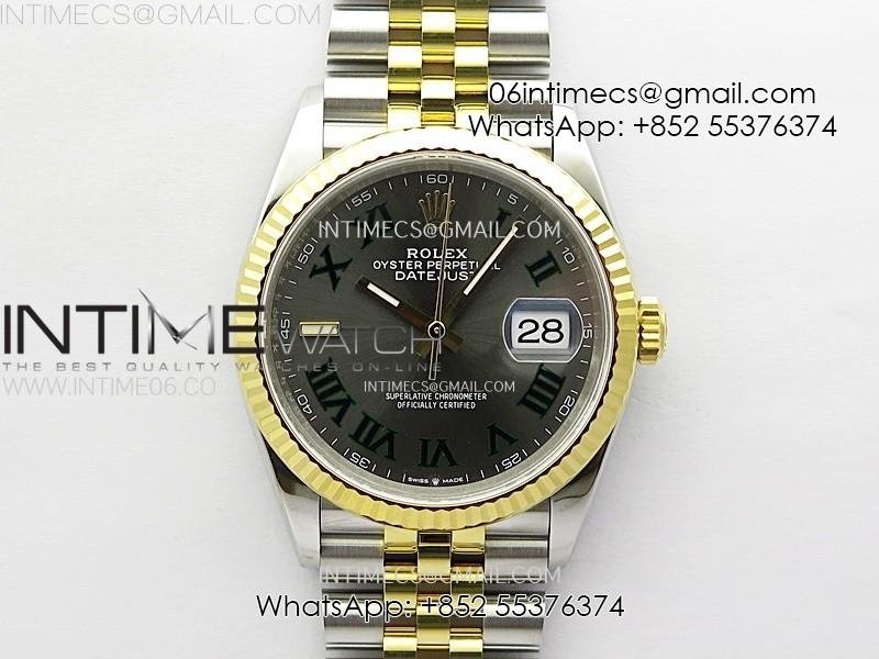 DateJust 36 SS 126233 904L SS/YG VSF 1:1 Best Edition Gray Dial Green Roman Markers on Jubilee Bracelet VS3235