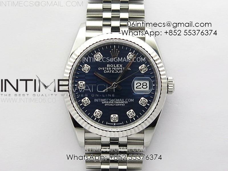 DateJust 36 SS 126234 VSF 1:1 Best Edition 904L Steel Blue Fluted Dial Diamonds Markers on Jubilee Bracelet VS3235