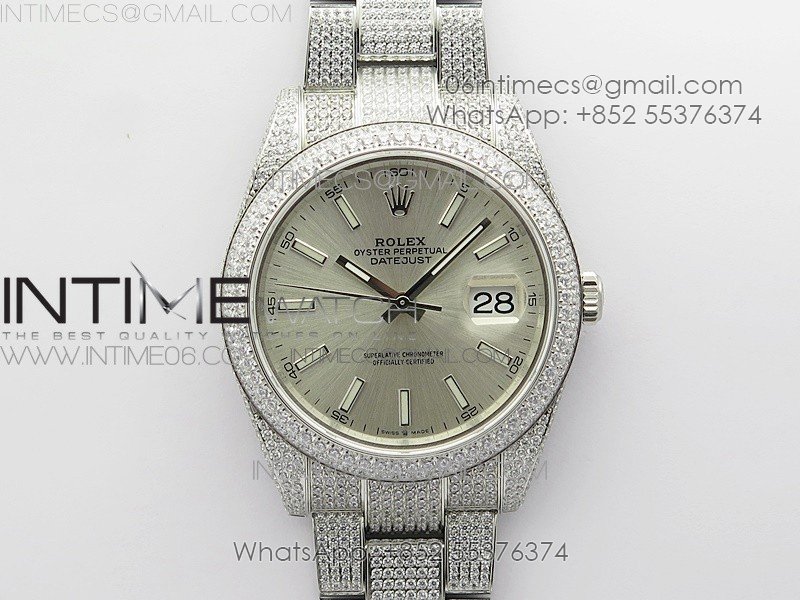 DateJust 41 126334 904 Full Paved Diamonds BP Best Edition Silver Dial Sticks Markers on Oyster Bracelet A2824