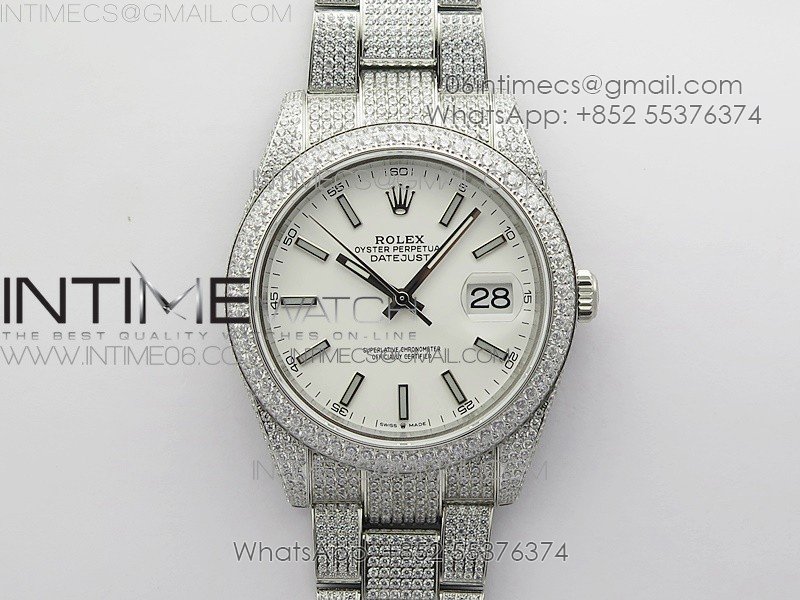 DateJust 41 126334 904 Full Paved Diamonds BP Best Edition White Dial Sticks Markers on Oyster Bracelet A2824