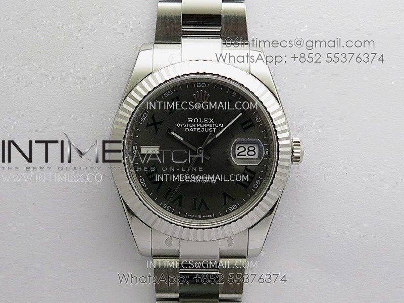 DateJust 41 126334 904L SS VF 1:1 Best Edition Gray Dial Green Roman Marker On Oyster Bracelet DD3235