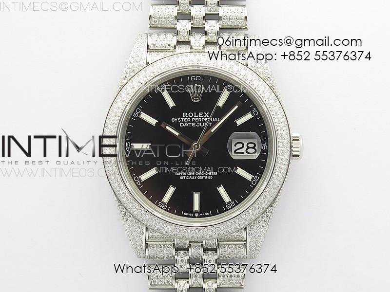 DateJust 41 126334 Full Paved Diamonds BP Best Edition Black Dial Stick Markers on Jubilee Bracelet A2824