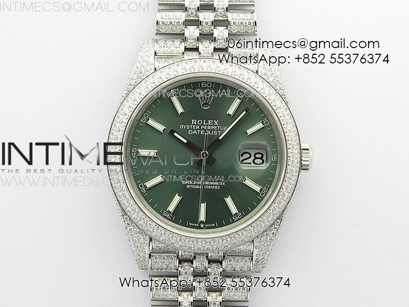 DateJust 41 126334 Full Paved Diamonds BP Best Edition Green Dial Sticks Markers on Jubilee Bracelet A2824