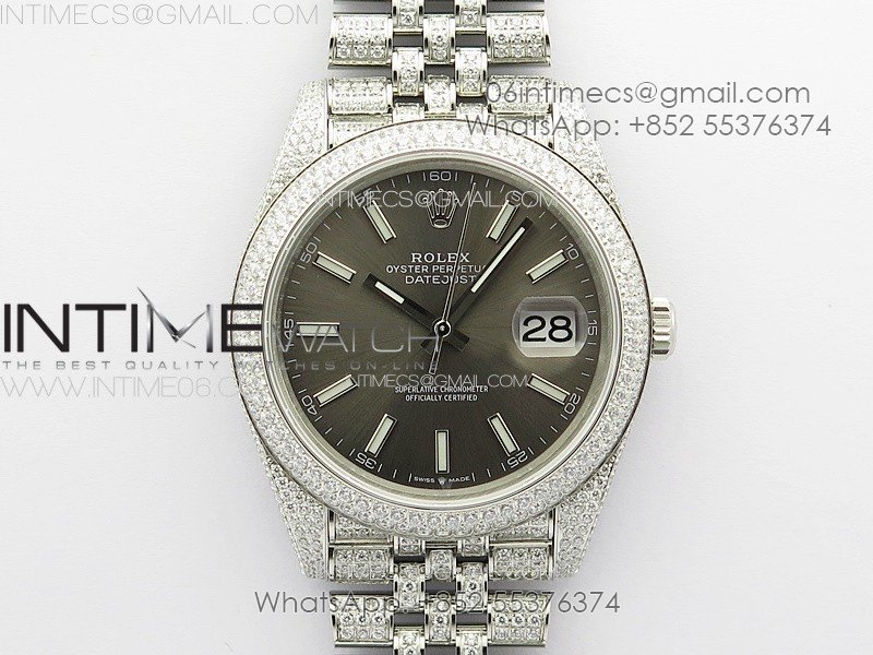 DateJust 41 126334 Full Paved Diamonds BP Best Edition Rhodium Dial Stick Markers on Jubilee Bracelet A2824
