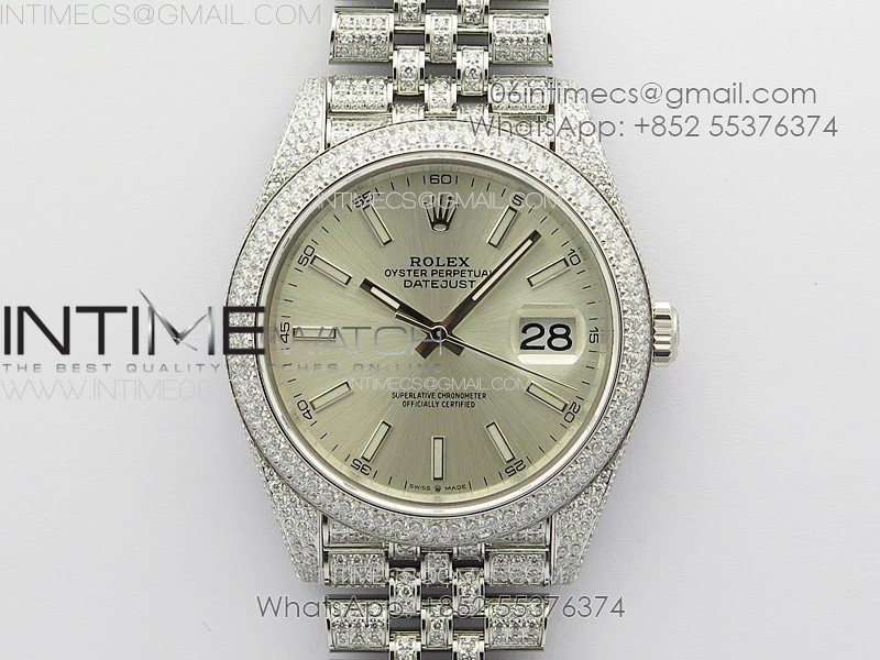 DateJust 41 126334 Full Paved Diamonds BP Best Edition Silevr Dial Sticks Markers on Jubilee Bracelet A2824
