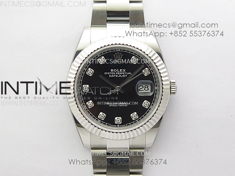 DateJust 41mm 126334 904 SS AR+F V2 1:1 Best Edition Fluted Bezel Black Dial Diamond Markers on Oyster Bracelet SH3235