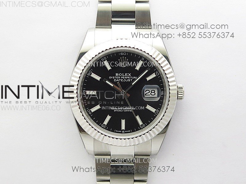 DateJust 41mm 126334 904 SS AR+F V2 1:1 Best Edition Fluted Bezel Black Dial Sticks Markers on Oyster Bracelet SH3235