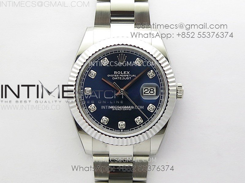 DateJust 41mm 126334 904 SS AR+F V2 1:1 Best Edition Fluted Bezel Blue Dial Diamond Markers on Oyster Bracelet SH3235