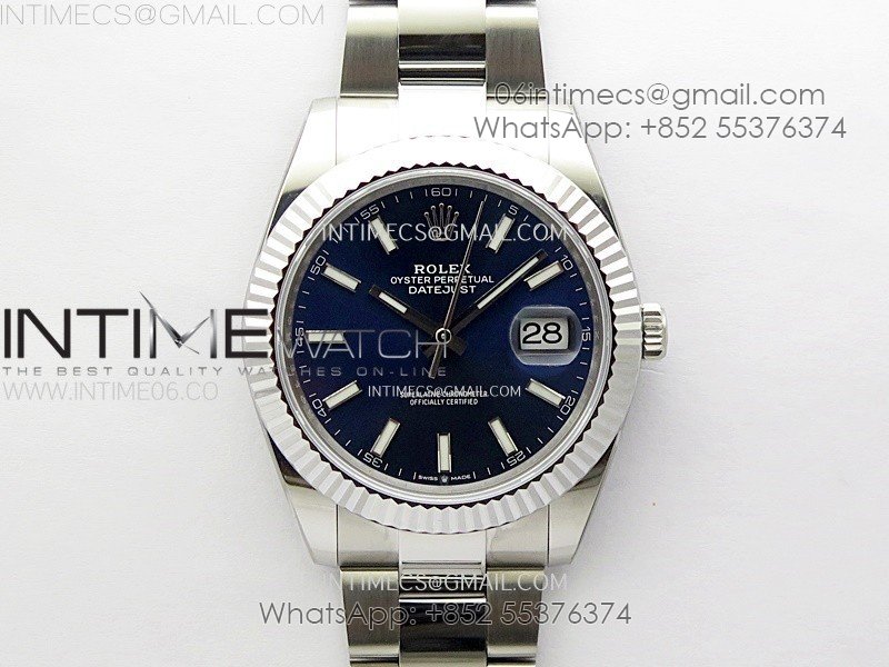 DateJust 41mm 126334 904 SS AR+F V2 1:1 Best Edition Fluted Bezel Blue Dial Sticks Markers on Oyster Bracelet SH3235