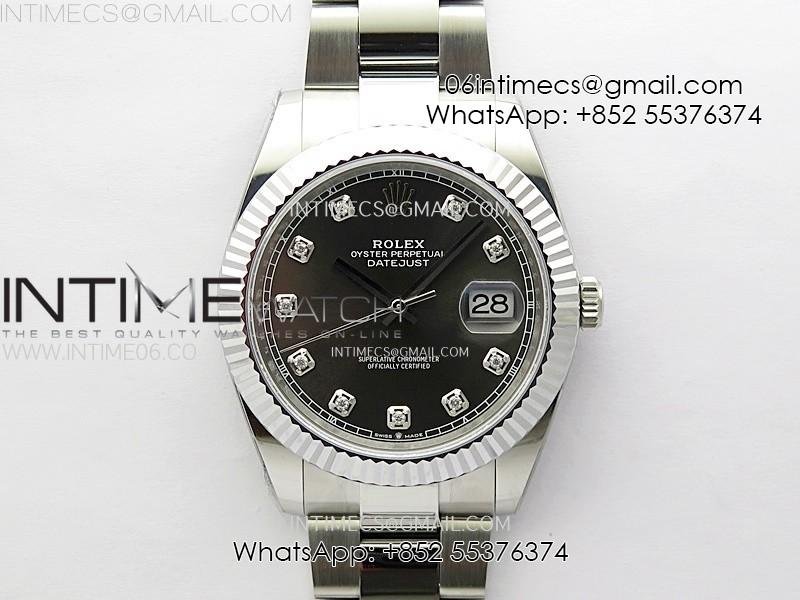 DateJust 41mm 126334 904 SS AR+F V2 1:1 Best Edition Fluted Bezel Gray Dial Diamond Markers on Oyster Bracelet SH3235