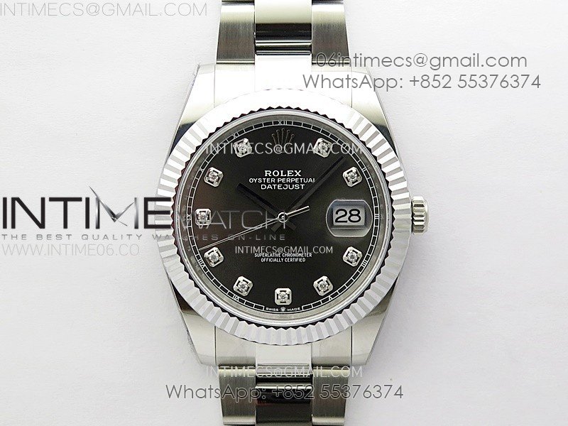 DateJust 41mm 126334 904 SS AR+F V2 1:1 Best Edition Fluted Bezel Gray Dial Diamond Markers on Oyster Bracelet SH3235