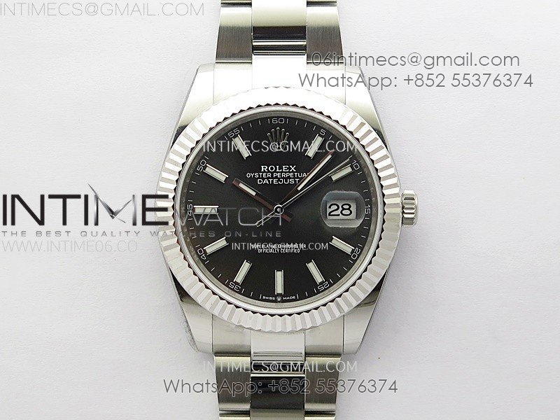 DateJust 41mm 126334 904 SS AR+F V2 1:1 Best Edition Fluted Bezel Gray Dial Sticks Markers on Oyster Bracelet SH3235