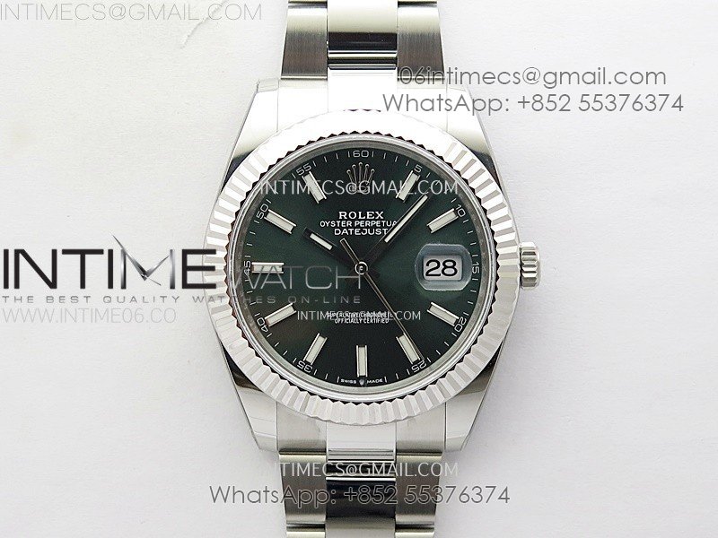 DateJust 41mm 126334 904 SS AR+F V2 1:1 Best Edition Fluted Bezel Green Dial Sticks Markers on Oyster Bracelet SH3235