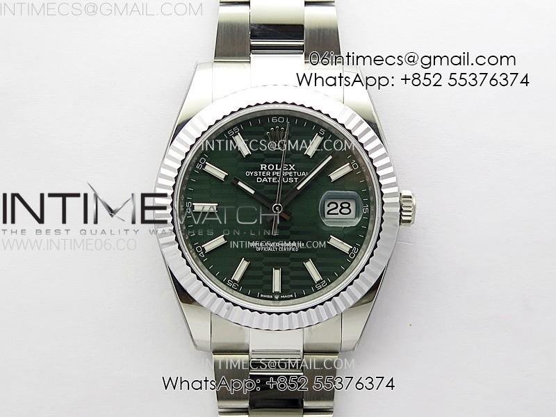 DateJust 41mm 126334 904 SS AR+F V2 1:1 Best Edition Fluted Bezel Motif Green Dial Sticks Markers on Oyster Bracelet SH3235