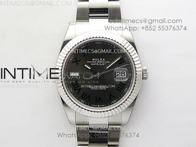 DateJust 41mm 126334 904 SS AR+F V2 1:1 Best Edition Gray Dial Green Roman Markers on Oyster Bracelet SH3235