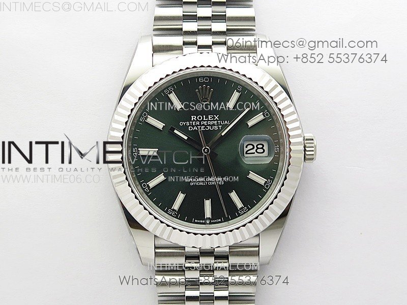 DateJust 41mm 126334 904 SS AR+F V2 1:1 Best Edition Green Dial Sticks Markers on Jubilee Bracelet SH3235