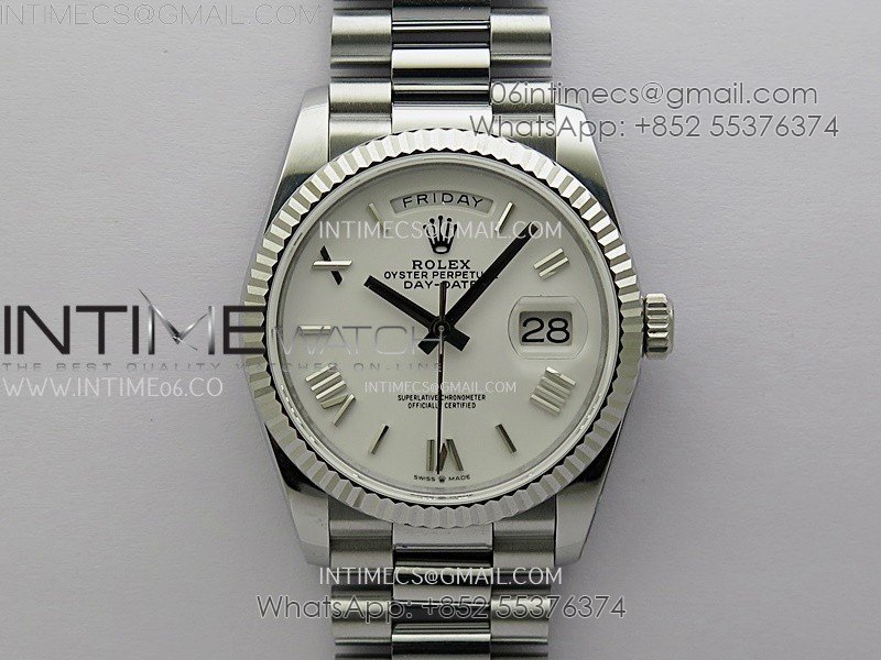 Day Date 128239 Gain Weight SS QF 1:1 Best Edition White Dial Roman Markers on SS President Bracelet