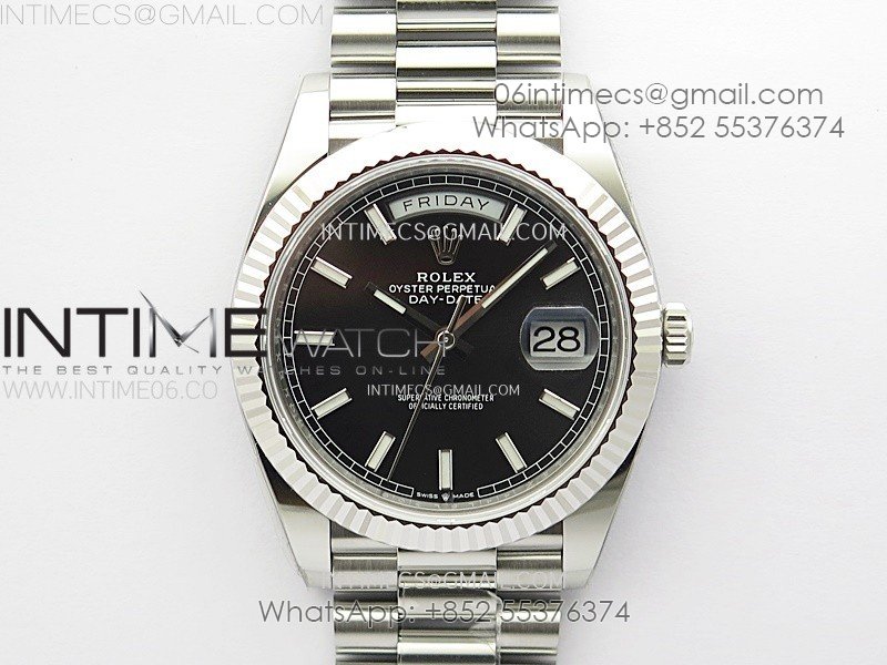 Day Date 228236 40mm 904L SS 1:1 AR+F Best Edition Black Dial Sticks Markers on SS President Bracelet SA3255