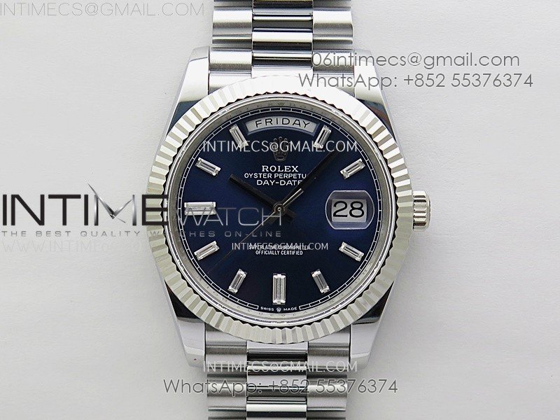 Day Date 228238 40mm 904L SS Bezel QF Gain Weight Blue Dial T Dia Markers on SS President Bracelet A2836