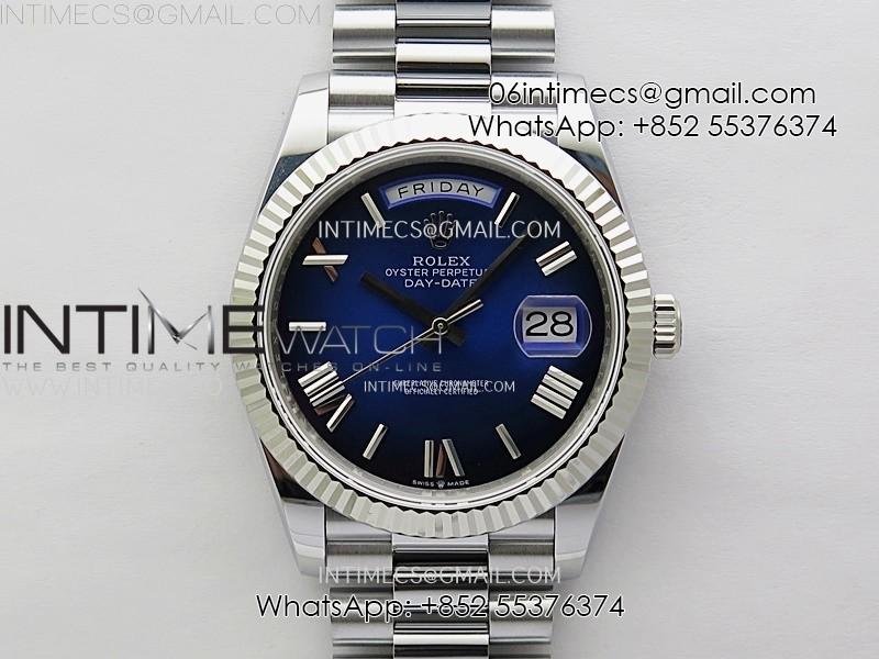 day-date-228238-40mm-904l-ss-bezel-qf-gain-weight-blue-gradient-dial-roman-markers-on-ss-president-bracelet-a2836.jpg Day Date 228238 40mm 904L SS Bezel QF Gain Weight Blue Gradient Dial Roman Markers on SS President Bracelet A2836 - Image 1
