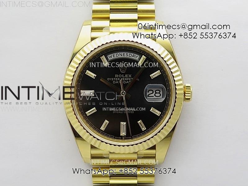 Day Date 228238 40mm 904L YG 1:1 AR+F Best Edition Black Dial T Diamonds Markers on YG President Bracelet SA3255 (Gain Weight)