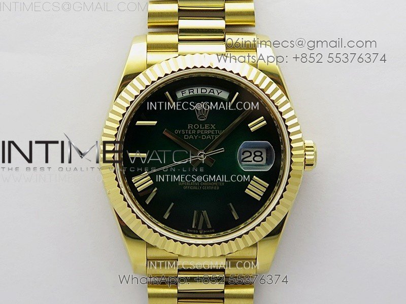 Day Date 228238 40mm YG KF 1:1 Best Edition Green Gradient Dial Roman Markers On RG President Bracelet SA3255 (Gain Weight)