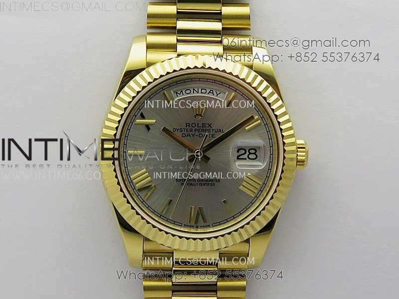Day Date 228238 40mm YG KF 1:1 Best Edition Silver Dial Roman Markers On RG President Bracelet SA3255 (Gain Weight)