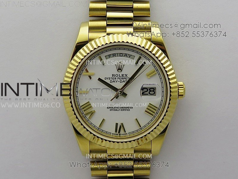 Day Date 228238 40mm YG KF 1:1 Best Edition White Dial Roman Markers On RG President Bracelet SA3255 (Gain Weight)